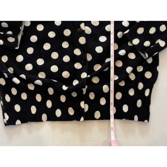 Black & White Polka Dot Cotton Blend Crew Neck Button Down Cardigan, S - Picture 8 of 11
